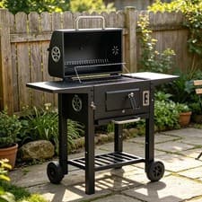 Image of Large Portable Charcoal BBQ Grill with Warming Rack Outdoor Garden Smoker Steel