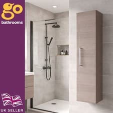 Image of Stone Grey Wall Mounted Tall Bathroom Storage Cabinet with Chrome Handle
