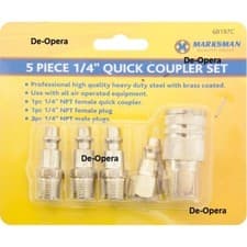 Image of 5 PIECE 1/4" QUICK COUPLER SET BRASS MALE FEMALE FITTINGS COMPRESSOR HOSE ENDS