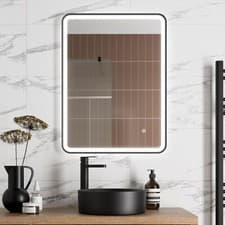 Image of Rectangular LED Mirror with Demister - 600 x 800mm Matt Black Bathroom