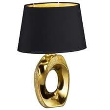 Image of Gold Modern Table Lamp with Black Cotton Shade with Gold Inner 33cm