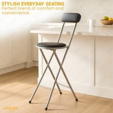 Image of Breakfast Folding Bar Stool Light Weight High Chair Padded Round Seat Home