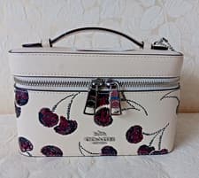 Image of NWT Coach CDC13 Cosmetic Case With Cherry Print Smooth Leather in Chalk Multi