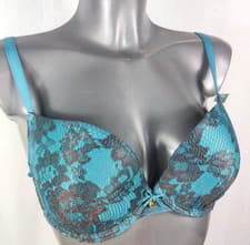Image of New Boux Avenue Teal Leah Lace Balconette Bra Light Padded Adjustable All Sizes