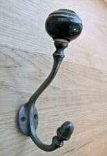 Image of BLACK WHITE CIRCLE CERAMIC vintage retro rustic old victorian hat and coat hooks