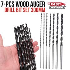 Image of 7pc Wood Auger Drill Bit Set 300mm Extra Long Spiral Bits for Deep Wood Drilling