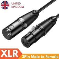 Image of XLR Microphone Cable 3 Pin Male to Female Mic Lead Balanced Audio 0.5m - 10m UK