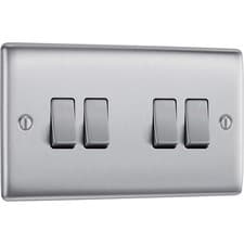 Image of BG 4 Gang 2 Way Light Switch 10AX Brushed Steel Screwless with Black Insert