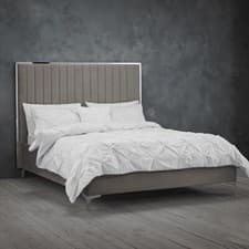 Image of Berkeley Mink-Grey Velvet Double Bed Luxurious Comfort & Elegant Silver Accents