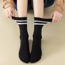 Image of 3 Pairs Cotton Striped Crew Knit Socks Unisex Breathable Skateboard Streetwear