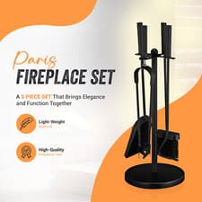 Image of 5 Piece Fireplace Companion Set Black Cast Iron Tool Log Burner Fireside Shovel