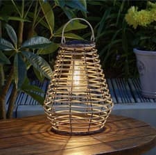 Image of 27cm Solar LED Maris Rattan Style Brown Hanging Outdoor Garden Lantern Light