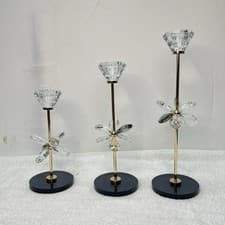 Image of Crystal Candle Holder Set Gold Stand Glass Decor 17cm 22cm 25cm Set