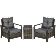 Image of Outsunny 3 Piece PE Rattan Garden Sofa Set w/ 2 Chairs & Storage Table Grey