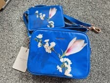 Image of BNWT Ted Baker £139 Blue 100% Leather Camera Bag Crossbody Handbag + Purse