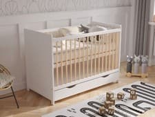 Image of Baby Cot Bed 120x60cm with Deluxe Aloe Vera Mattress & Drawer