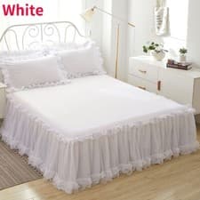 Image of 3pcs Lace Ruffled Bed Skirt Dust Deep Drop Bedspread Sheet Pillowcase Bedding