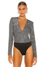 Image of Bardot Siren Bodysuit in Charcoal Sequin Long Sleeve US M NWT $109
