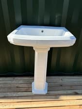 Image of Traditional White Ceramic Pedestal Sink Basin & Stand