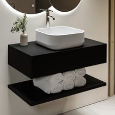 Image of 800mm Black Wall Hung Countertop Vanity Unit with Basin and BUN/BeBa_28142/84967