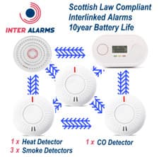 Image of Wireless Interlinked Heat & Smoke Alarm Kit - 1xHeat, 3xSmoke, 1xCO Scottish Law