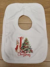 Image of Baby 1st Christmas Bib Peter Rabbit Themed Red