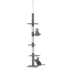 Image of PawHut Floor to Ceiling Cat Tree 5-Tier Climbing Tower Scratching Post Grey