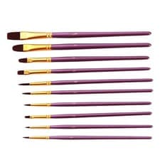 Image of 10pcs Paint Brush Set Flat Round Pointed Tip Nylon Hair For