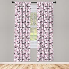 Image of Flamingo Curtains 2 Panel Set Modern Exotic Birds