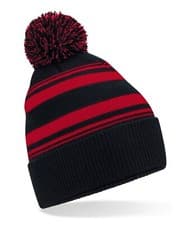 Image of Striped Beanie Hats Mens Womens Two Tone Bobble Pom Pom Winter Headwear Unisex