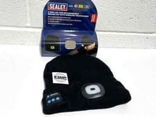 Image of Sealey Beanie Hat 4 SMD LED USB Rechargeable with Wireless Headphones Christm...