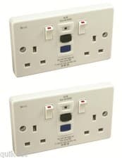 Image of 2 x Double RCD Switch Sockets (Latching - Passive) 30mA Twin/ 2 Gang White