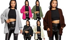 Image of Women Chunky Knitted Oversize Cardigan Ladies Balloon Sleeve Long Short Cardigan