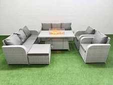 Image of Fimous Wicker Rattan Garden Furniture Set Sofa Gas Fire Pit Table Indoor Outdoor