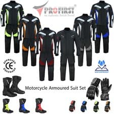 Image of Mens Motorbike Suit sets Motorcycle Waterproof Suits Leather Boots Armoured UK