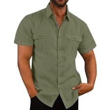 Image of Mens Summer Short Sleeve Casual Shirt Button Down Regular Fit Plain Formal Tops