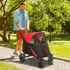 Image of PawHut Foldable Dog Carriage w/ Universal Wheels, Shock Absorber - Grey