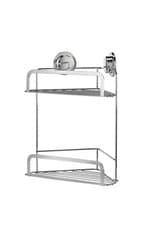 Image of Croydex Corner Shower Caddy Stick ’n’ Lock 2 Tier Adhesive Basket Storage Chrome