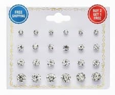 Image of A Set Of 12 Pairs Different Style Ear Studs Earrings Allergy Free Wholesale UK