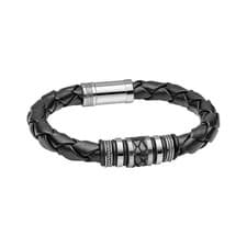 Image of Fred Bennett B5639 Black Leather Bracelet with Stainless Steel Centrepiece