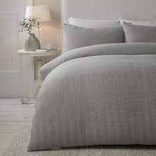 Image of Duvet Cover Bedding Set Lindly Washed Effect Waffle Weave Textured Serene Silver