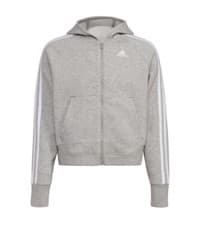 Image of Adidas Girls Zip-Front Essential 3-Stripe Fleece Hoodie Jacket