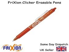 Image of Pilot FriXion Rollerball Clicker Erasable Tip Pens - BLACK BLUE RED GREEN ORANGE