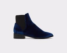 Image of $80 ALDO NYDIA WOMEN'S 6 LOW ANKLE BOOTS NAVY BLACK VELVET SLIP ON FLAT BOOTIES