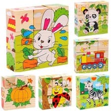 Image of Baby Wooden Blocks Toy – 6-Side Cube Jigsaw Puzzle Educational Game