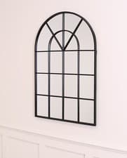 Image of Select Mirrors Stamford 60x90cm Black Modern Metal Arched Window Wall Mirror
