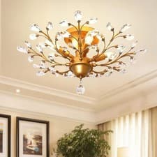 Image of Gold K9 Chandeliers Crystal Ceiling Light Vintage 4-Lights Pendant Lamp Bedroom