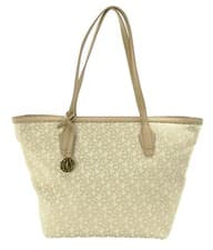 Image of DKNY Tote Beige Canvas Medium Bag Top Zip Logo Monogram Heritage Handbag