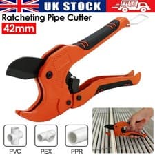 Image of Plastic Pipe Cutter Ratchet 42mm Tube PVC Water Hose Plumbing Plumbers Orange UK