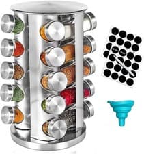 Image of Stainless Steel 20 Jar Revolving Spice Rack Stand Carousel 360° Rotating Glass